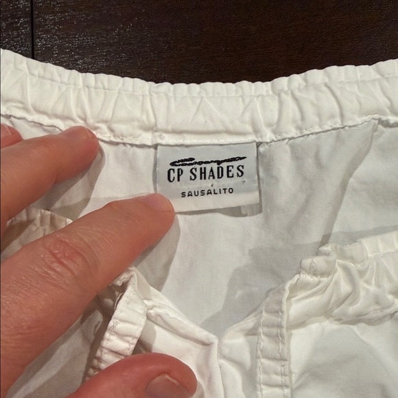 CP Shades White Blouse with Drawstring Ruffled Neckline - Picture 2 of 8